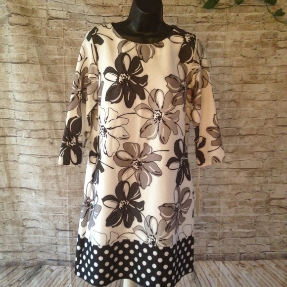 Floral & Polka dot 3/4 Sleeve pocket shift dress - Picture 4 of 4